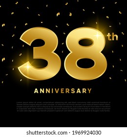 38th anniversary celebration with gold glitter color and black background. Vector design for celebrations, invitation cards and greeting cards.