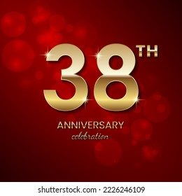 38th Anniversary Celebration. Golden number 38 with sparkling confetti and glitter for celebration events, wedding, invitation, greeting card. Vector illustration EPS10