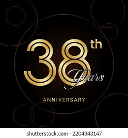 38th Anniversary Celebration with golden text, Golden anniversary vector template