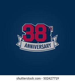 38th Anniversary Celebration Logo using 3d Number, Red Colored Isolated in Blue Background. Retro Style 