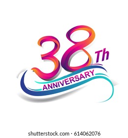 38th anniversary celebration logotype blue and red colored. thirty eight years birthday logo on white background.