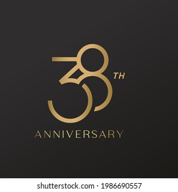 38th anniversary celebration logotype with elegant number shiny gold design