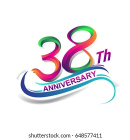 38th anniversary celebration logotype green and red colored. thirty eight years birthday logo on white background.