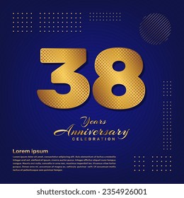 38th anniversary celebration template design with a golden pattern number style isolated on a blue background, vector template