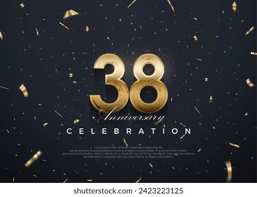 38th anniversary celebration, vector 3d design with luxury and shiny gold. Premium vector background for greeting and celebration.