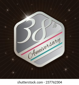 38th Anniversary - Classy and Modern silver emblem / Seal / Badge - vector illustration on  rays and stars background