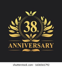 38th Anniversary Design, luxurious golden color 38 years Anniversary logo design celebration.