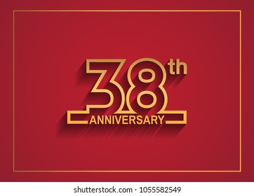 38th anniversary design with simple line style golden color isolated on red background for celebration event