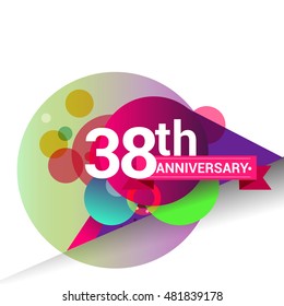 38th Anniversary logo, Colorful geometric background vector design template elements for your birthday celebration.