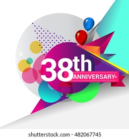38th Anniversary logo, Colorful geometric background vector design template elements for your birthday celebration.