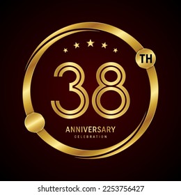 Concepto de diseño del logo del 38º aniversario con anillo de oro. Plantilla de vectores de logotipos