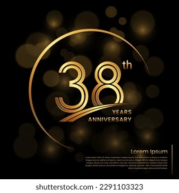 38th Anniversary logo design with double line numbers. Golden anniversary template. Vector Logo Template