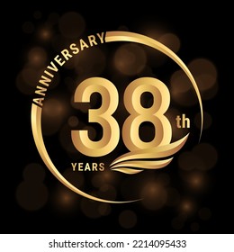 38th Anniversary Logo, Logo design with gold color wings for poster, banner, brochure, magazine, web, booklet, invitation or greeting card. Vector illustration