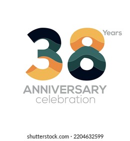 38th Anniversary Logo Design, Number 38 Icon Vector Template.Minimalist Color Palettes