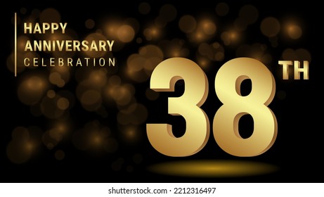 38th anniversary logo with gold color for booklets, leaflets, magazines, brochure posters, banners, web, invitations or greeting cards. Vector illustration.
