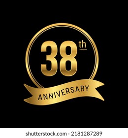 38th anniversary logo golden color for celebration event, wedding, greeting card, invitation, round stamp