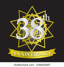 38th anniversary logo with silver and gold ribbon. Vector design template elements for your birthday celebration.