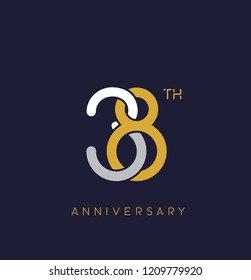 38th anniversary logo.overlapping number with simple monogram color. vector design for greeting card and invitation card.