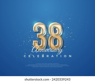 38. Jubiläum mit luxuriösem Design zwischen Gold und Blau. Premium Vektor für Poster, Banner, Fest Gruß.