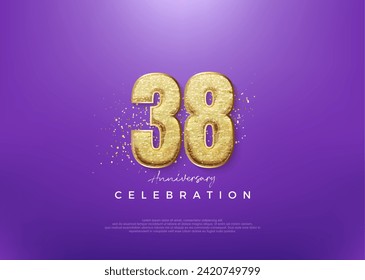 38th anniversary number, with shiny gold glitter number. Premium vector background for greeting and celebration.