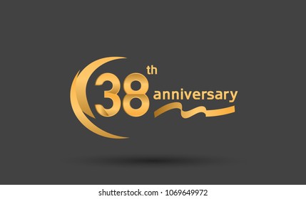 38th anniversary with swoosh golden color and ribbon for celebration event