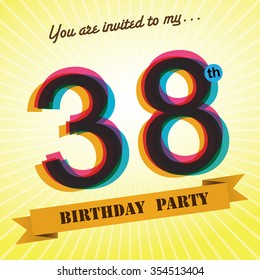 38th Birthday party invite / template design in retro style - Vector Background