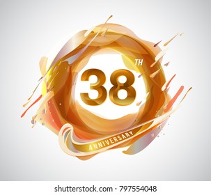 38th gold anniversary logo. abstract liquid color elements celebration background design