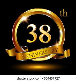 38th golden anniversary logo, 38 years anniversary celebration with ring and ribbon.