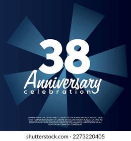 38th year anniversary celebration vector template design illustration with white text elegant blue shiny background.	