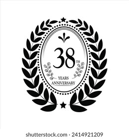 Celebración del 38° Aniversario. Ilustración festiva Vector Template color negro con fondo blanco. La decoración de la fiesta de cumpleaños o boda.