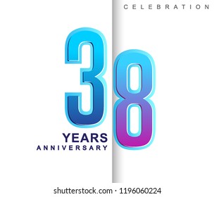 38th Years Anniversary with colorful design. Applicable for brochure, flyer, Posters, web and Banner Designs, anniversary celebration
