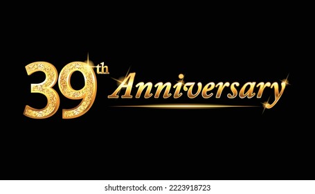 39 anniversary celebration. 39th anniversary celebration. 39 year anniversary celebration with glitter and black background.