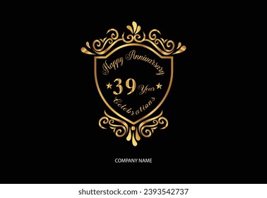 39 Aniversario de la celebración logotipo con escritura a mano color dorado diseño elegante