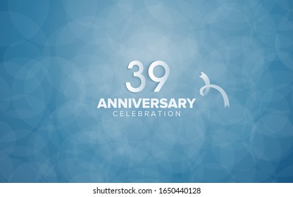 Celebración del 39 aniversario con estilo simple sobre fondo azul clásico. elegancia y diseño de aniversario sencillo.