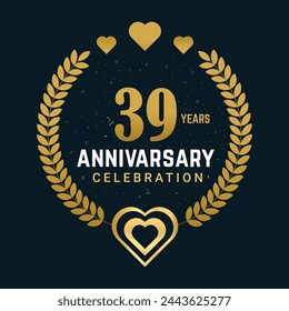 39 Anniversary celebration vector design, Celebrating luxurious golden color numbers 39 years Anniversary design.