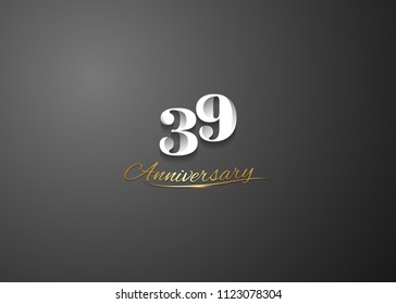 39 Anniversary elegant logotype  design, white colored isolated on black background