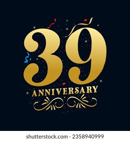 39 Anniversary luxurious Golden color 39 Years Anniversary Celebration Logo Design Template