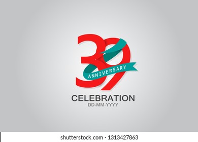 39 anniversary Red logo with Tosca ribbon. template design for web, game ,Creative poster, booklet, leaflet, flyer, magazine, invitation card - Vector