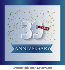 39 Anniversary template design white and blue color with a bright blue background