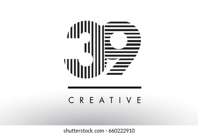 39 Black and White Number Logo Design with Vertical and Horizontal Lines.