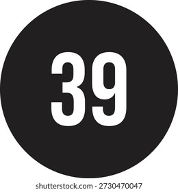 39 calendar number icon vector black round circle with white text