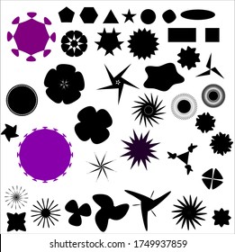 39 different patterns.  Geometric patterns in black color.  Coronavirus pattern.  2D geometric figures.  2D Corona virus pattern