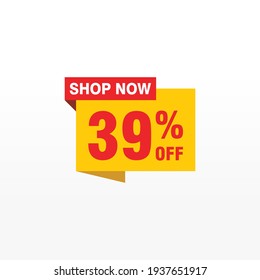 39 Rabatt, Vektor-Abzeichen für Labels, , Aufkleber, Banner, Tags, Web-Aufkleber, Neues Angebot. Discount-Origami-Zeichenbanner