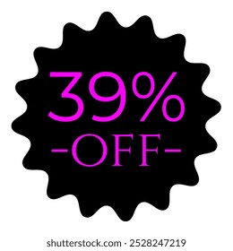 39% discount tag, magenta and black. Marketing promotions, retail sales. modern offer tag. Minimalist label