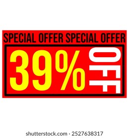 39% discount tag, red and yellow rectangular shape, perfect for commerce, marketing promotions and retail sales