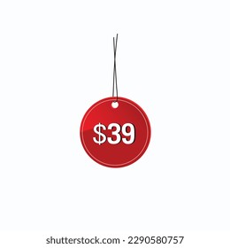 39 dollar price tag. 39$ dollar USD price symbol. price 39 Dollar sale banner in USD. Business or shopping promotion marketing concept.