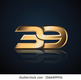 39 Gold 3D Number Logo in dark background with realistic reflection
