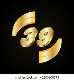 39 Golden numbers. vector 3d realistic metal characters. Decorative elements for banner, cover, birthday or anniversary party, etc.