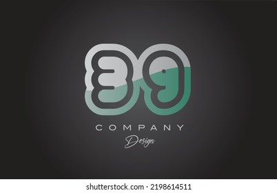 Diseño de iconos de logotipo de número gris verde 39. Plantilla creativa para empresas y empresas