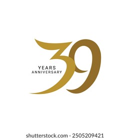 39 logo, 39th Anniversary Logo, 39th Golden Color, Vector Template Design element for birthday, invitation, wedding, jubilee, and greeting card illustration.